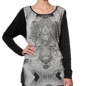 NWT Smash! Dazzler Long Sleeve Tee with Sparkling Mesh Back M Boho Art Deco